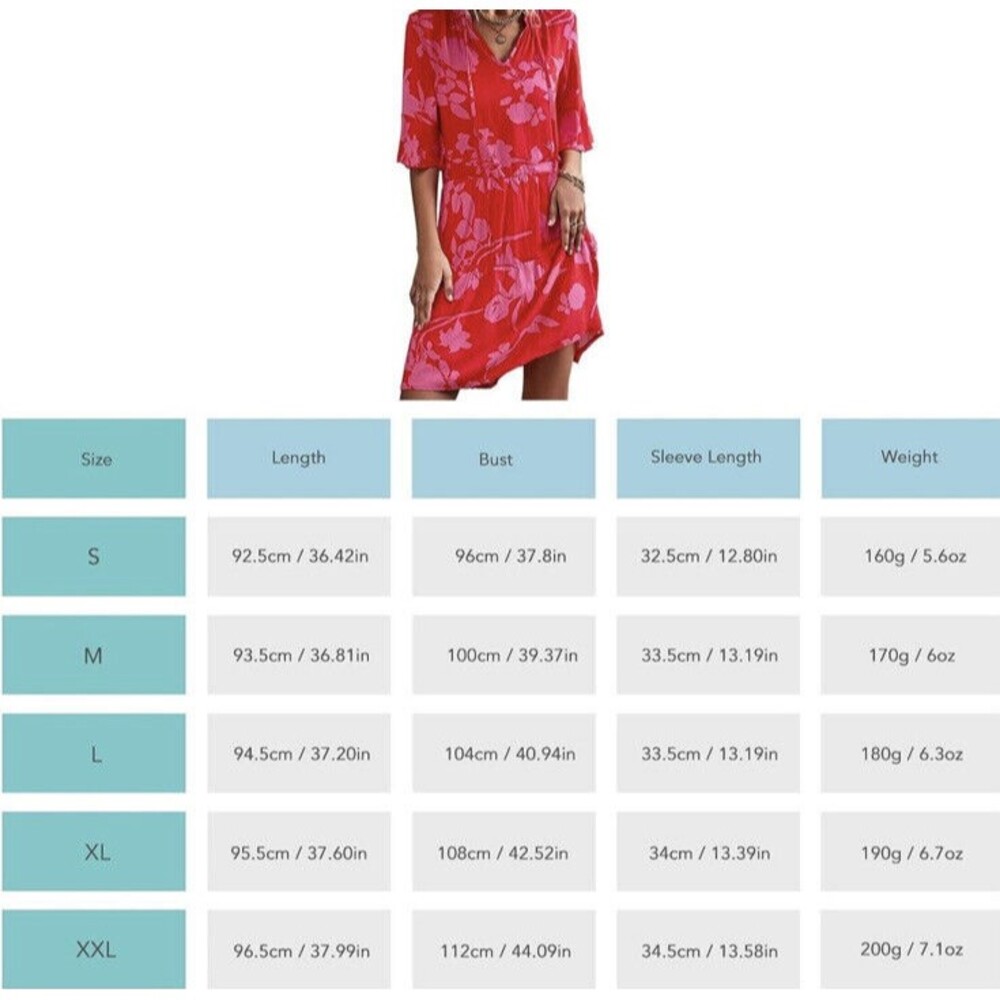QINCAO Womens Size L ~ Loose Tiered Babydoll Ruffled Sleeve Dress ~ Coral & Pink - Picture 6 of 6